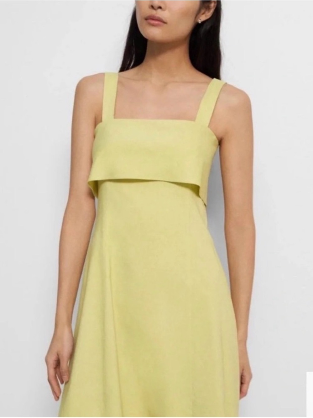 Theory Linen Key Lime Drape Back Midi Dress
